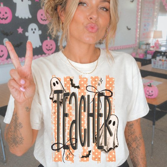 Teacher Halloween Stripes DTF Transfer