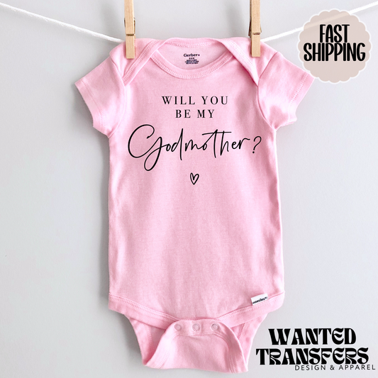 Will You be my Godmother Pregnancy Announcement Onesie®, Godmother Baby Bodysuit, Reveal Pregnancy Announcement, Cute, Trendy Godparents Bodysuit