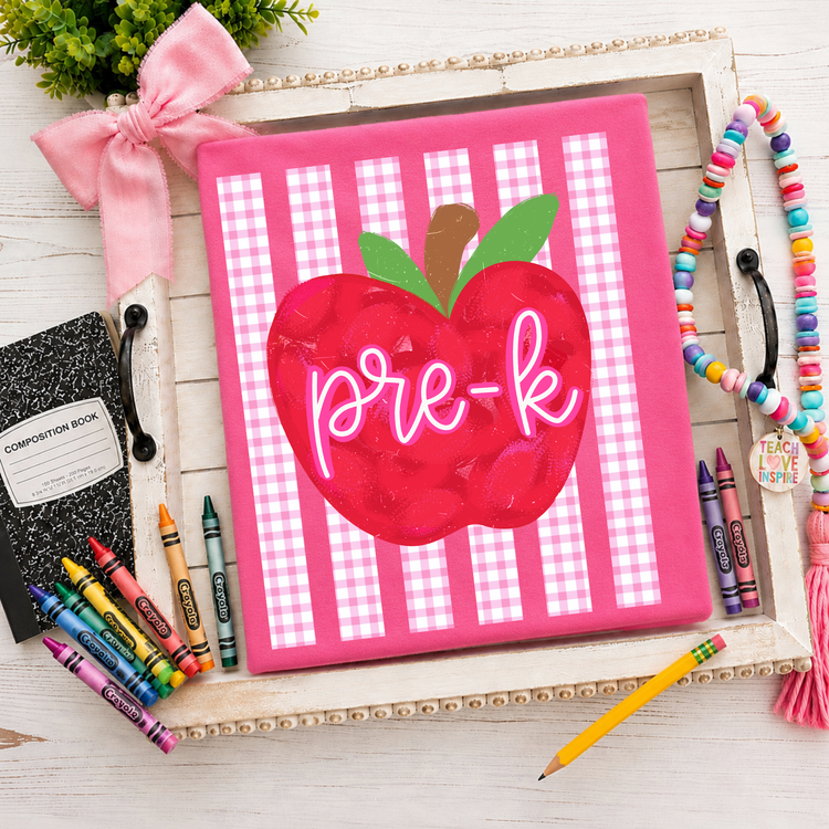 Pre-K Pink Apple Stripes Back to School DTF Transfer