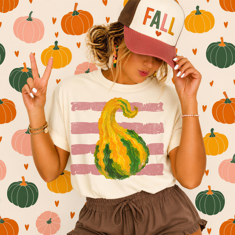 Trendy Striped Gourd Pink Fall DTF Transfer