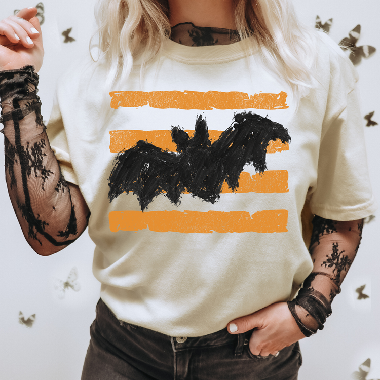 Orange Striped Bat Halloween DTF Transfer
