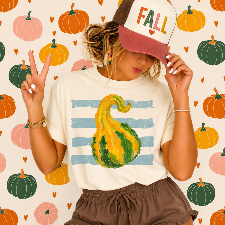 Trendy Striped Gourd Blue Fall DTF Transfer