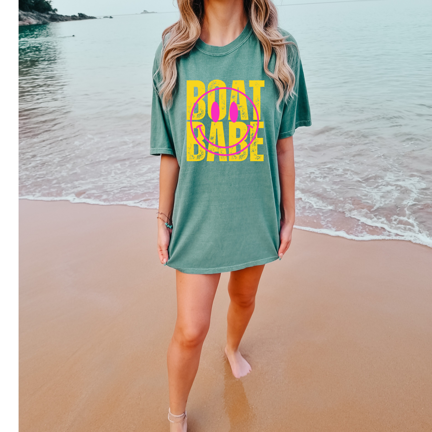 Neon Yellow/Pink Boat Babe Summer DTF Transfer