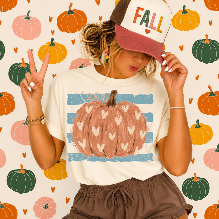 Trendy Striped Pumpkin Blue Fall DTF Transfer