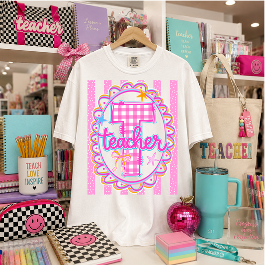 Teacher Pink Coquette Framed DTF Transfer