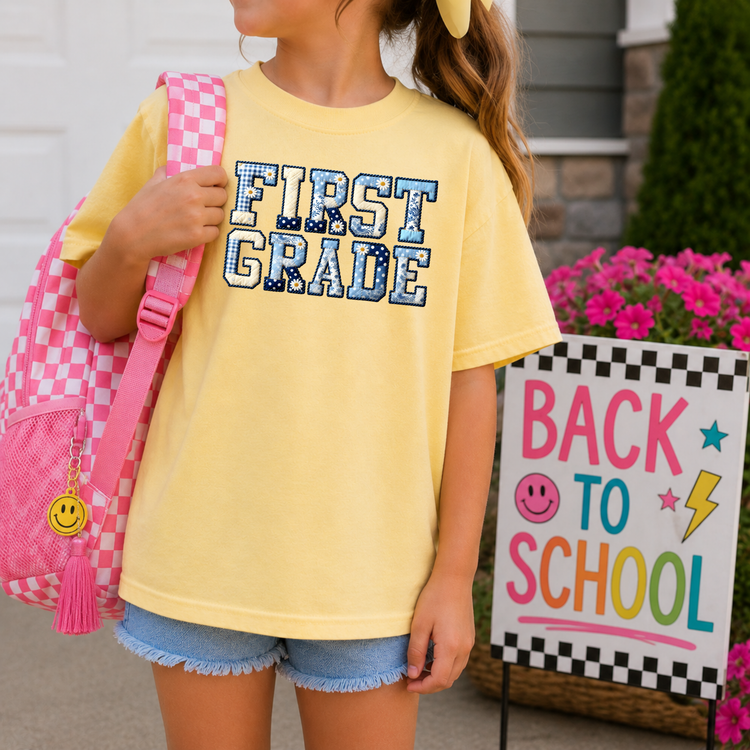 First Grade Blue Patchwork Back to School DTF Transfer