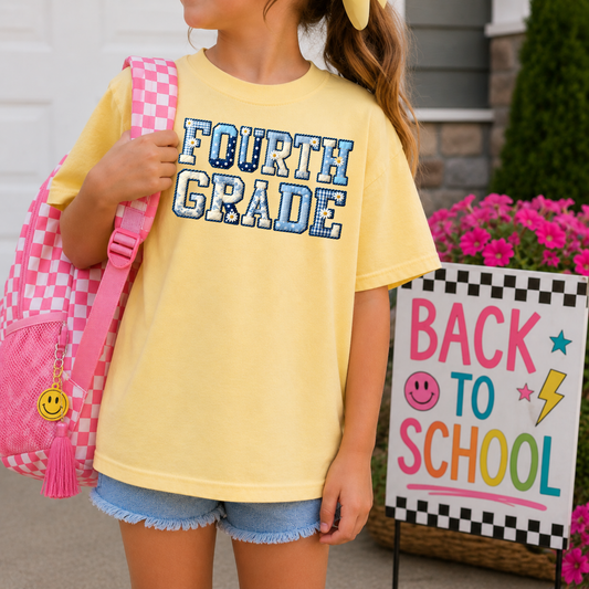 Fourth Grade Blue Patchwork Back to School DTF Transfer