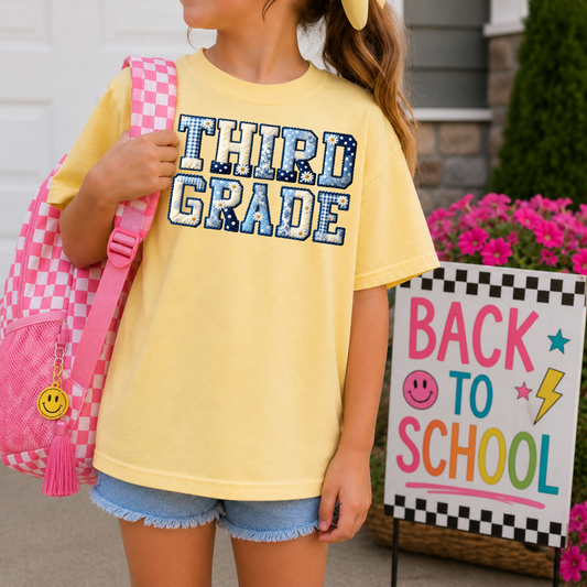 Third Grade Blue Patchwork Back to School DTF Transfer