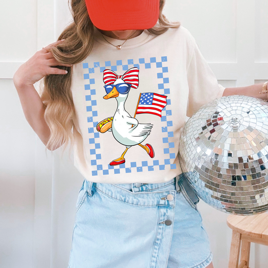 Patriotic Goose Blue Checkered 4th of July DTF Transfer