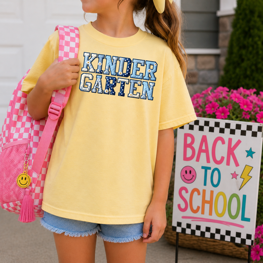 Kindergarten Blue Patchwork Back to School DTF Transfer