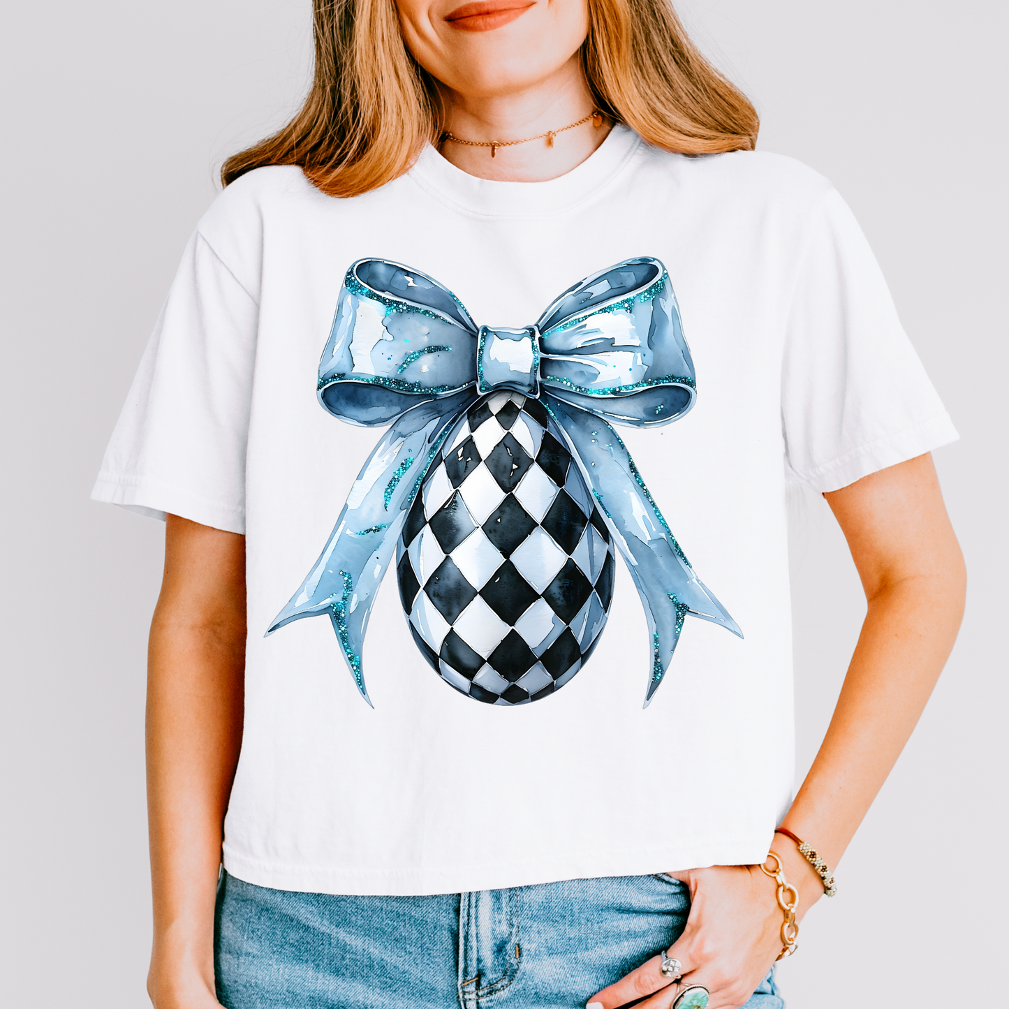 Blue Checkered Easter Egg DTF Transfer