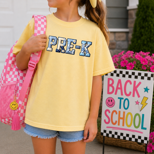 Pre-K Blue Patchwork Back to School DTF Transfer