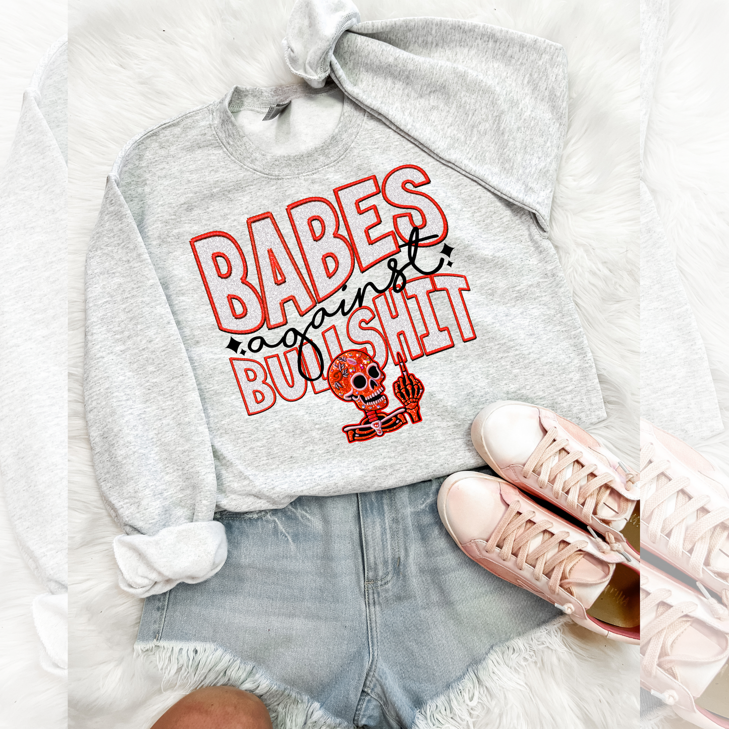 Babes Against Bullshit Red Faux Embroidery DTF Transfer