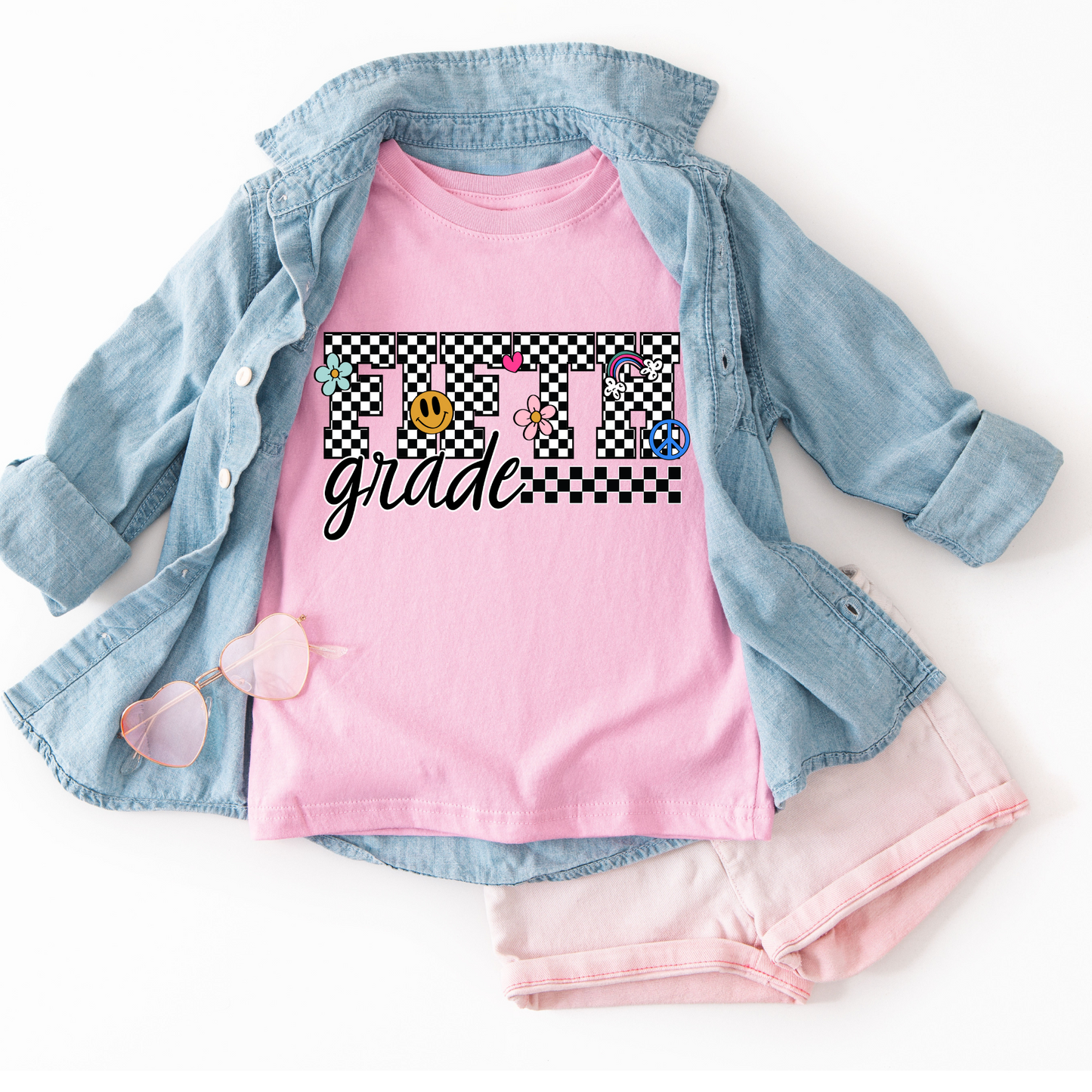 Fifth Grade Retro Pink Checkered DTF Transfers