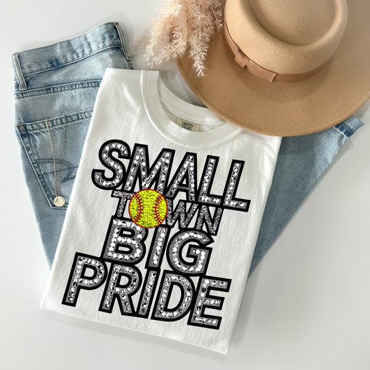Small Town, Big Pride Softball Faux Rhinestone DTF Transfer