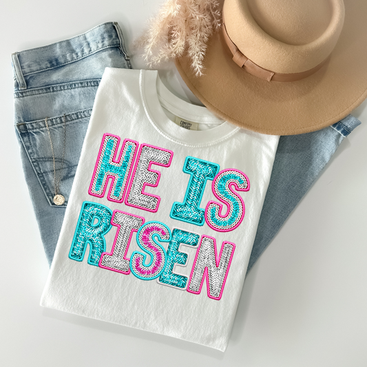 Faux Sequin He is Risen Mama DTF Transfer