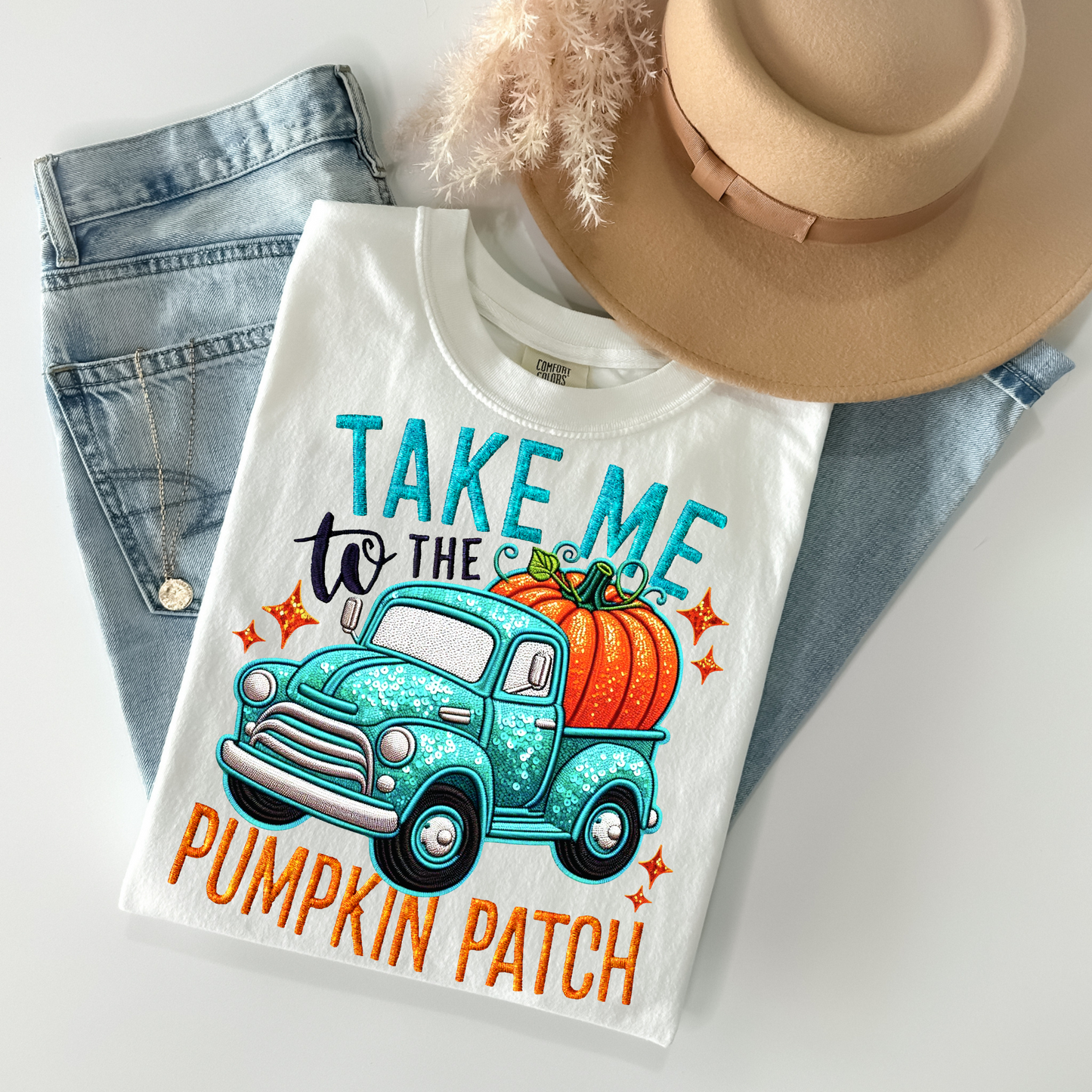 Faux Embroidery Take me to the Pumpkin Patch DTF Transfer