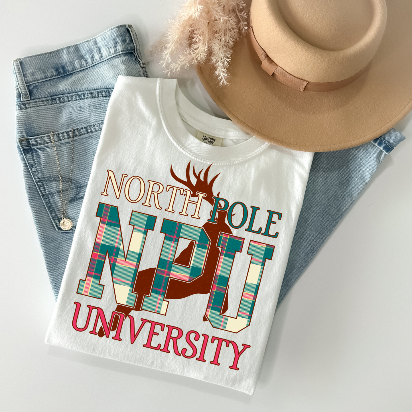 North Pole University Plaid DTF Transfer