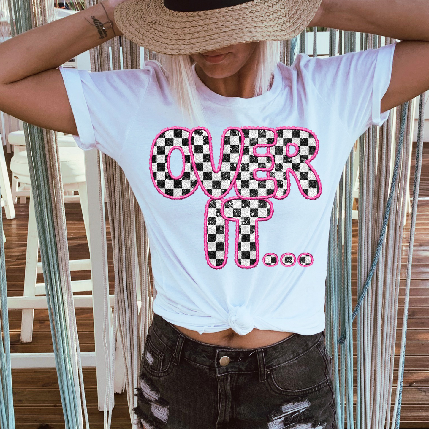 Over It Checkered Faux Embroidery DTF Transfer