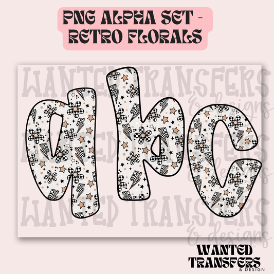 Retro Floral Alpha Set (Includes 26 PNG Files)