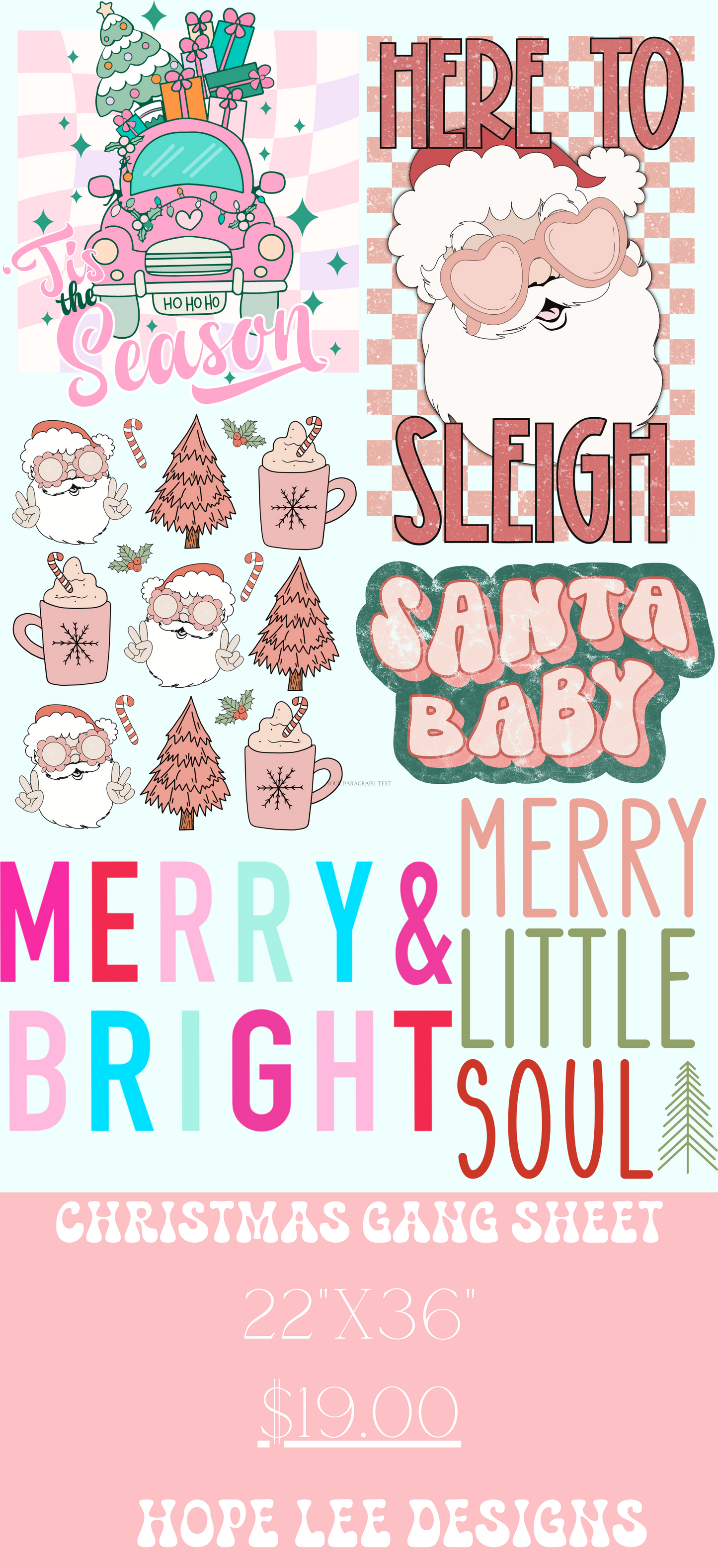 Pink Christmas Premade Gang Sheet 22"x36"