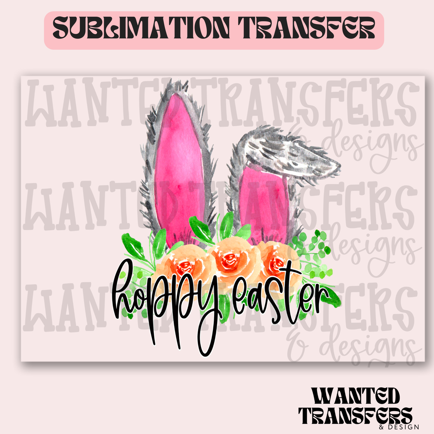 Boho Happy Easter Bunny Ears Exclusive Sublimation Transfer