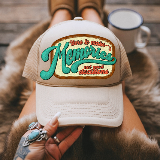Faux Embroidery Here to Make Memories Hat/Oversized Pocket Clear Film Screen Print Transfer