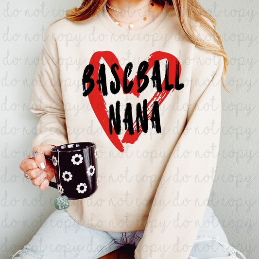 Baseball Nana Heart DTF Transfer