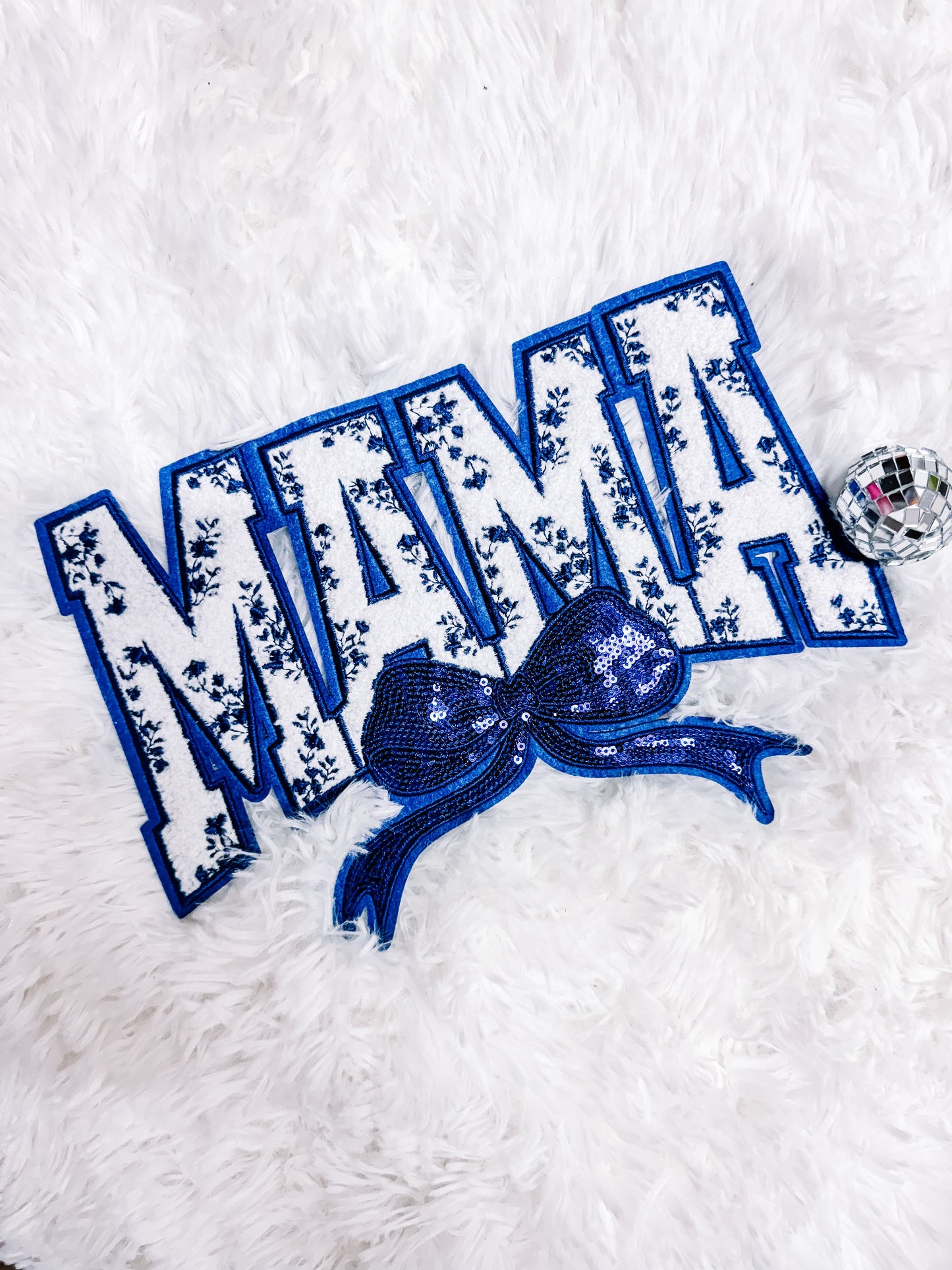 Blue Floral Mama Chenille Patch