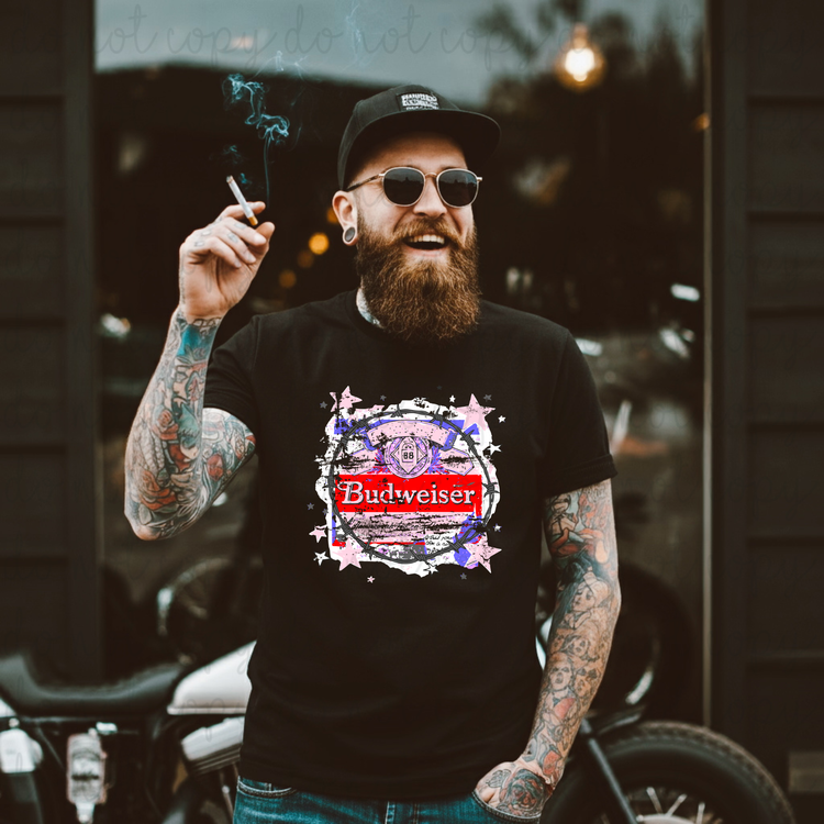 Distressed Budweiser Stars DTF Transfer