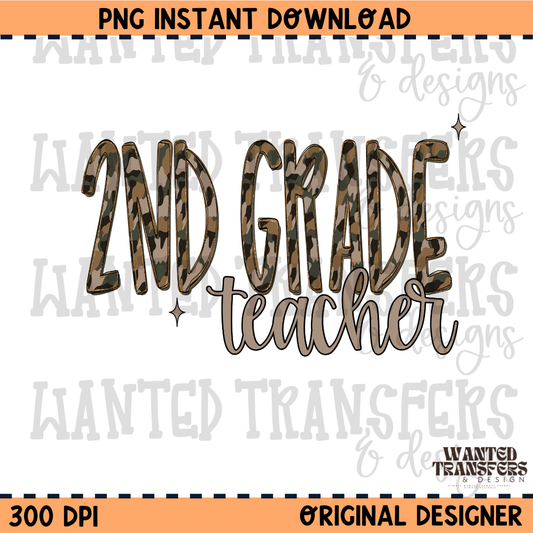 Camo 2nd Grade Teacher PNG Digital Download