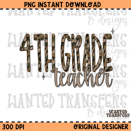 Camo 4th Grade Teacher Exclusive Sublimation Transfer