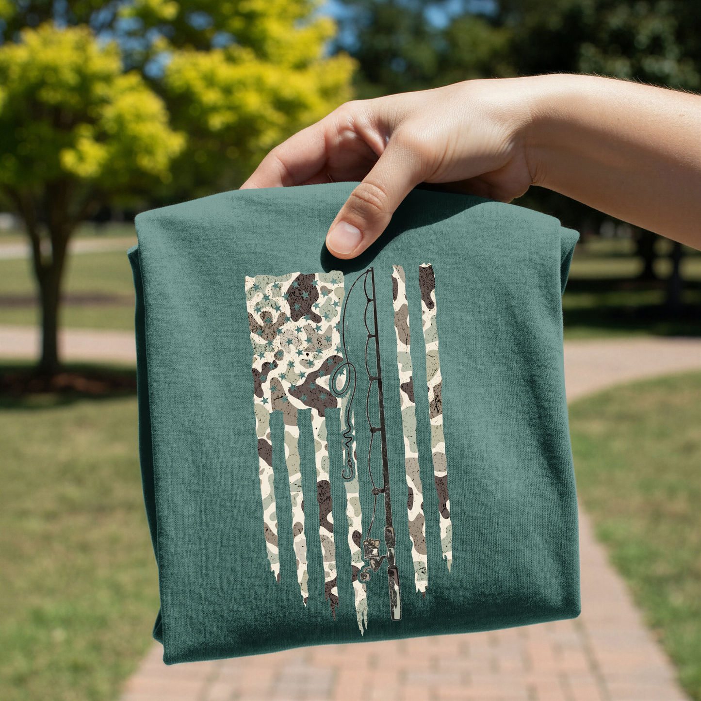 Camo Fishing Pole Flag DTF Transfer