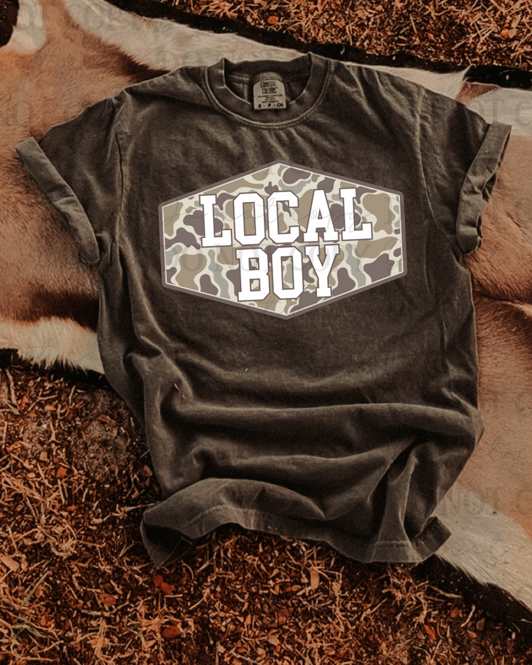 Camo Local Boy Varsity DTF Transfer