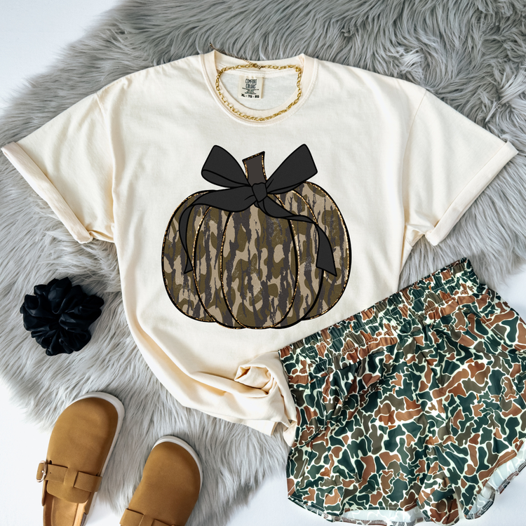 Camo Pumpkin Black Coquette DTF Transfer