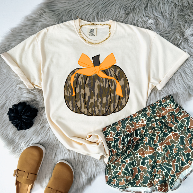 Camo Pumpkin Orange Coquette DTF Transfer