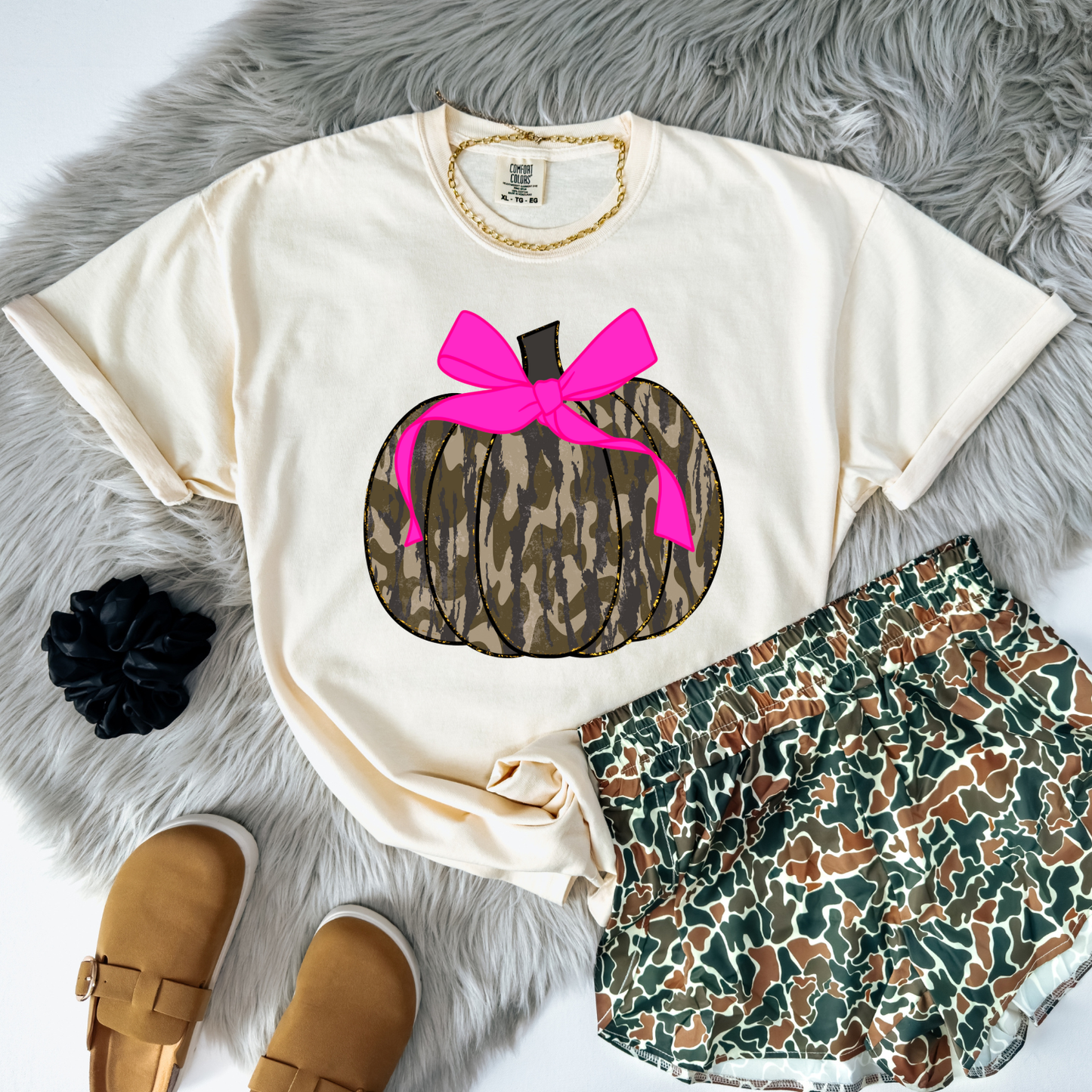 Camo Pumpkin Dark Pink Coquette DTF Transfer