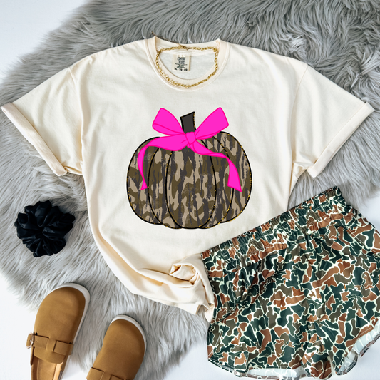 Camo Pumpkin Dark Pink Coquette DTF Transfer