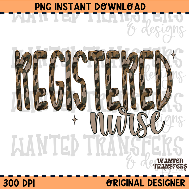 Camo Registered Nurse PNG Digital Download