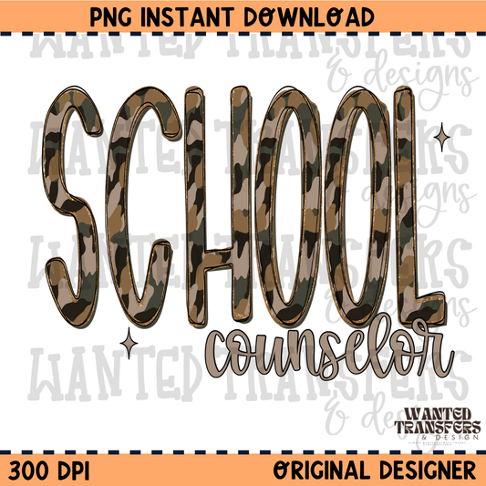 Camo School Counselor PNG Digital Download