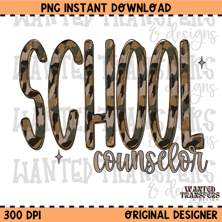 Camo School Counselor Exclusive Sublimation Transfer
