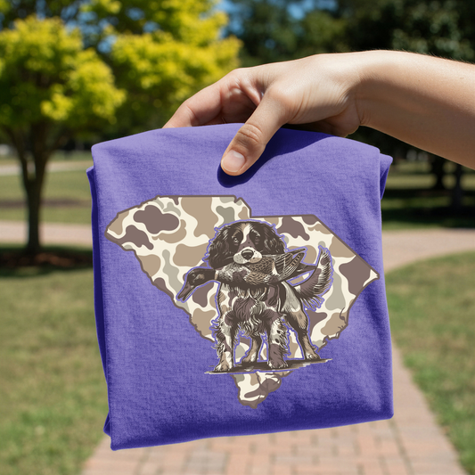 Camo South Carolina Spaniel Hunt DTF Transfer