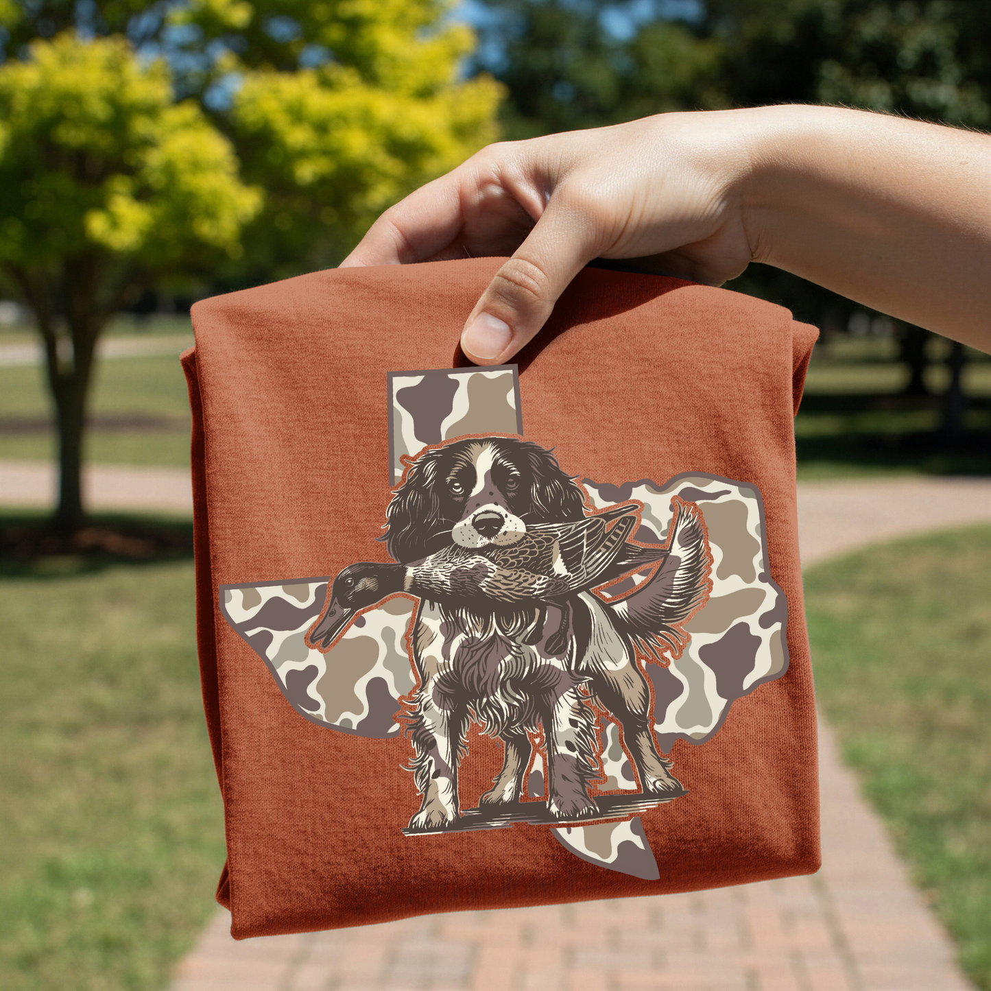Camo Texas Spaniel Hunt DTF Transfer