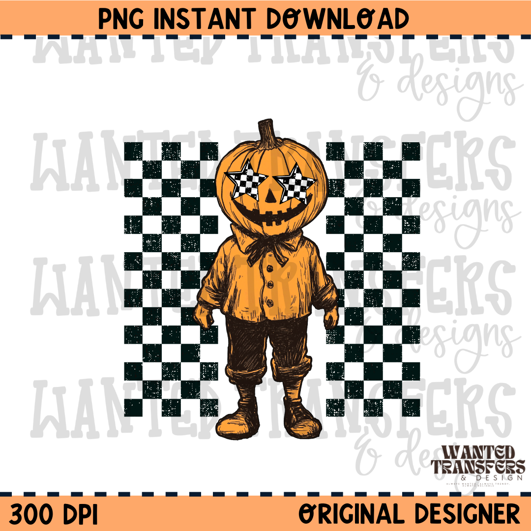 Checkered Pumpkin Guy PNG Digital Download