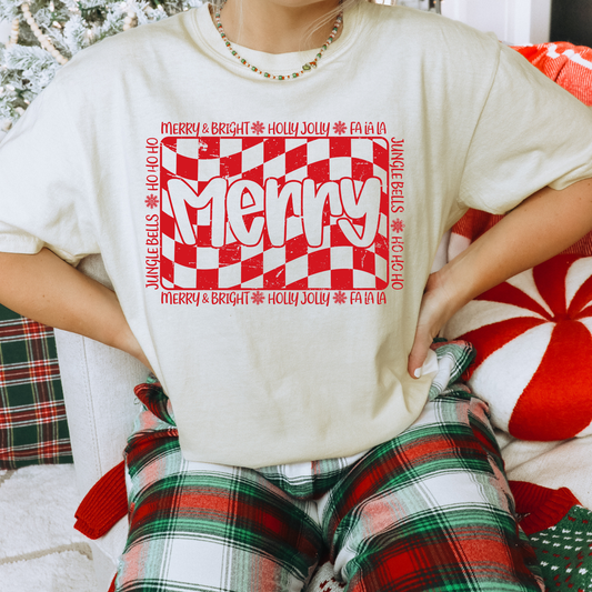 Red Checkered Merry DTF Transfer