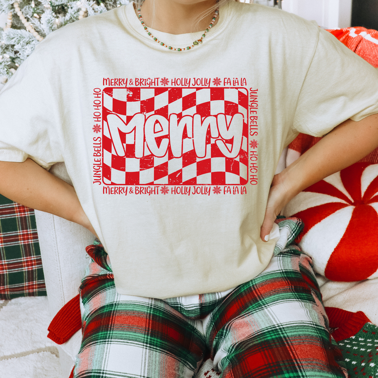 Red Checkered Merry DTF Transfer