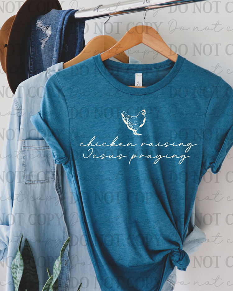 Chicken Raising Jesus Praying (White) DTF Transfer