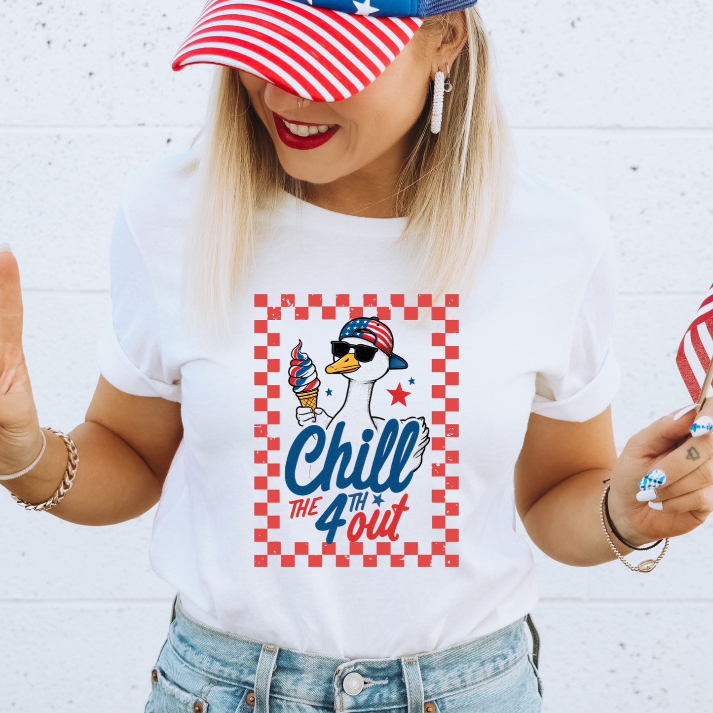 Red Checkered Chill The 4th Out DTF Transfer