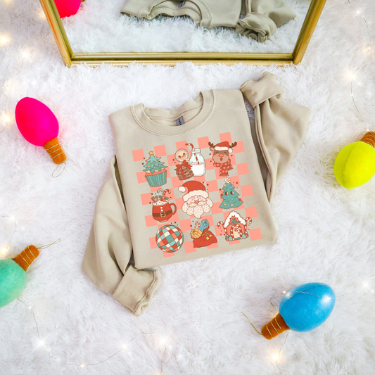 Red Distressed Checkered Christmas Collage DTF Transfer