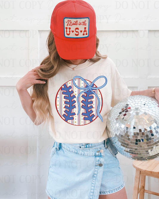 Coquette Patriotic Striped Baseball DTF Transfer
